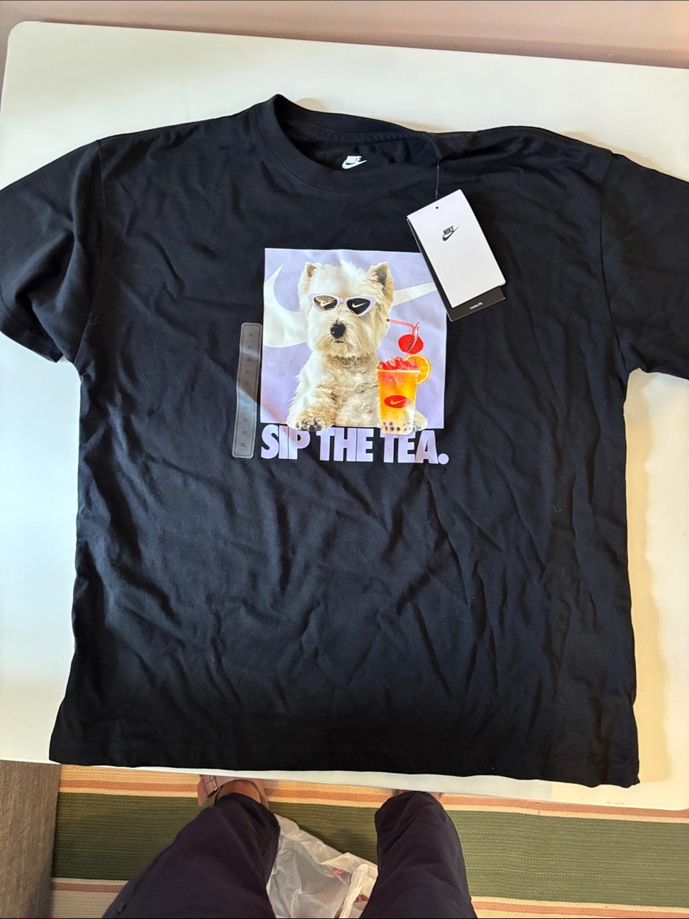 Nike Black Dog Graphic Tee with Colorful Drink Print